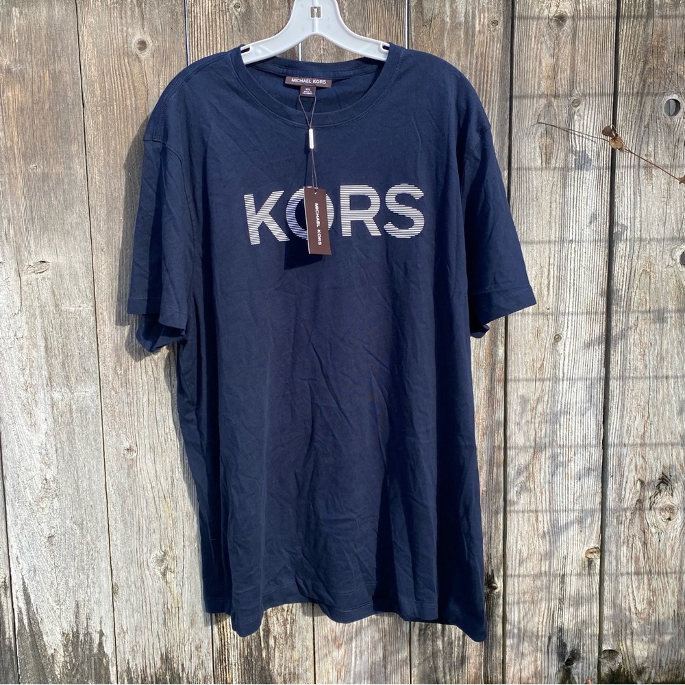 Michael Kors navy T shirt embroidered logo NEW with tags